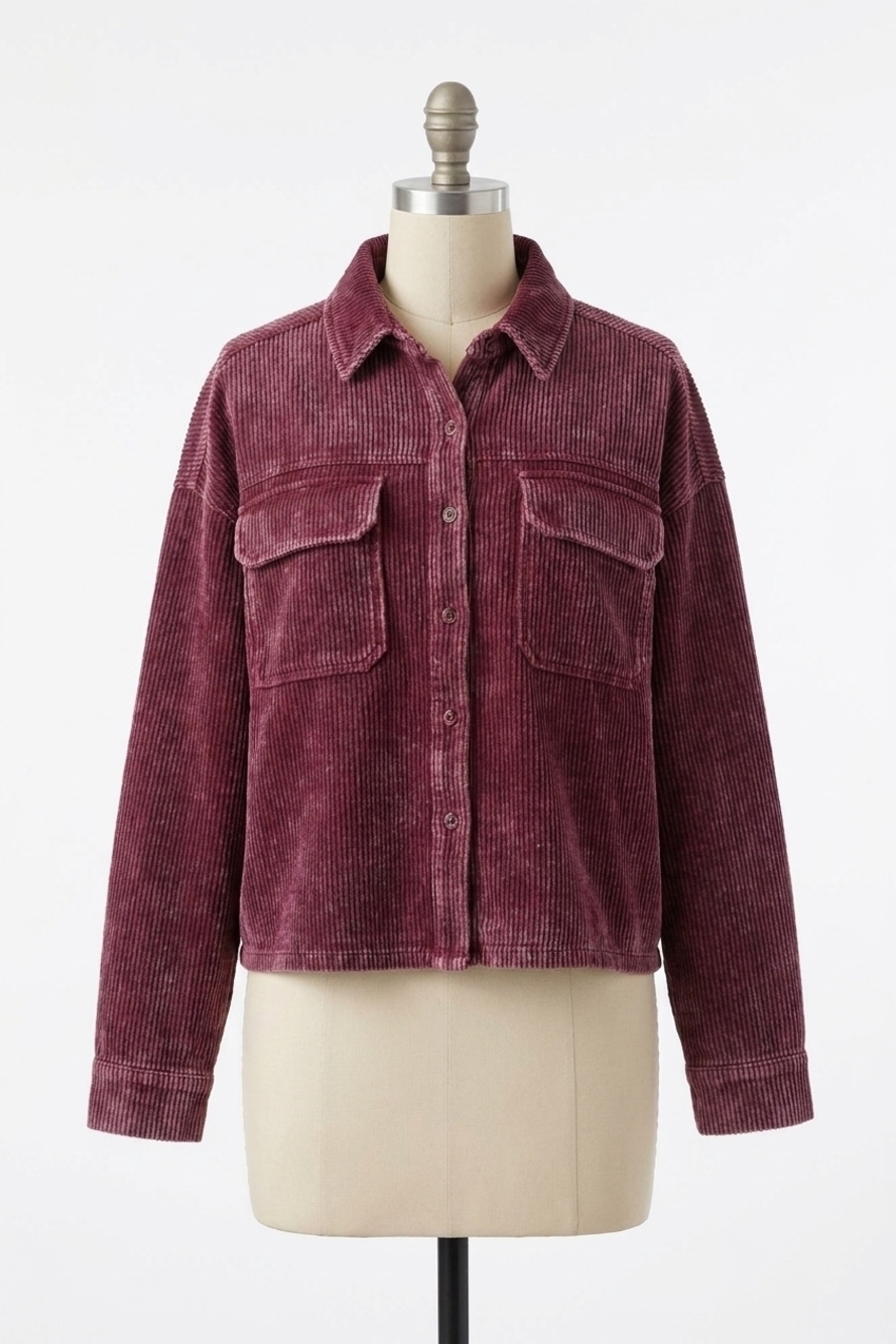 NEW TRIBAL relaxed fit crop shacket - plus in red wine